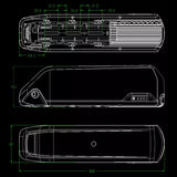 CAD Drawing of TYS Energy 48v ebike battery showing overall dimensions and mounting details.